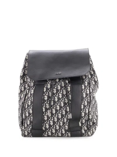 Pre-owned Dior Flap Oblique Canvas And Leather Backpack In 蓝色