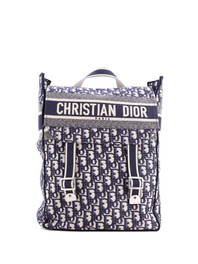 Pre-owned Dior Flap Oblique Canvas Mini Backpack In Blue