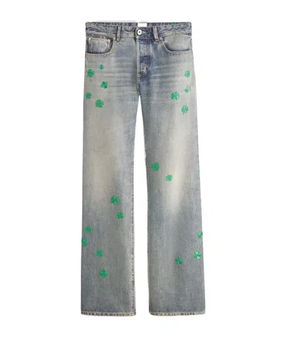 Dior Flared Embroidered Jeans In Blue