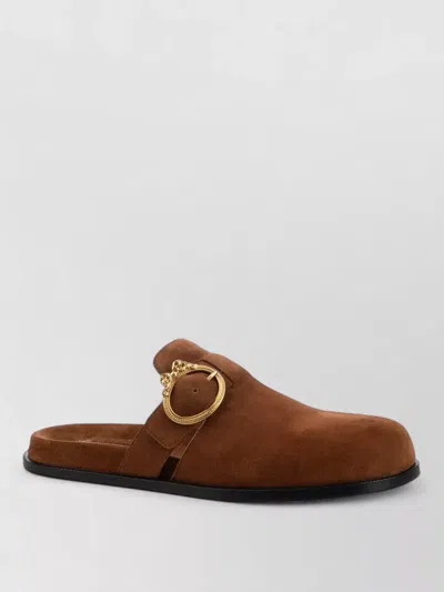 Dior Flat Sole Open Back Round Toe Mules In Brown