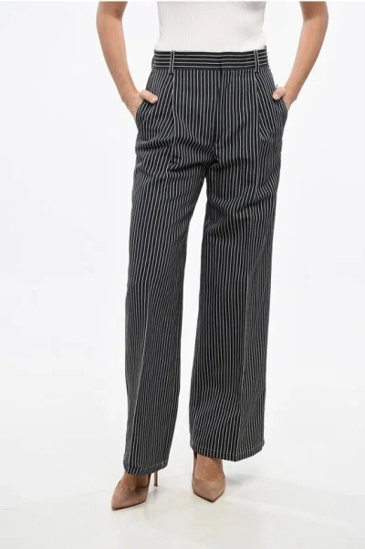 Dior Flax Blend Cropped Fit Pants With Pinstriped Pattern Grösse 40 In Black
