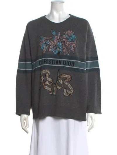 Pre-owned Dior Fleurs Bibliques Virgin Wool Sweater In Grey