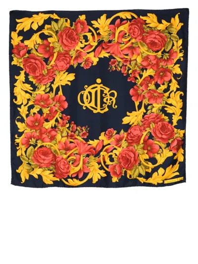 Pre-owned Dior  Floral Baroque Silk Scarf In Blue
