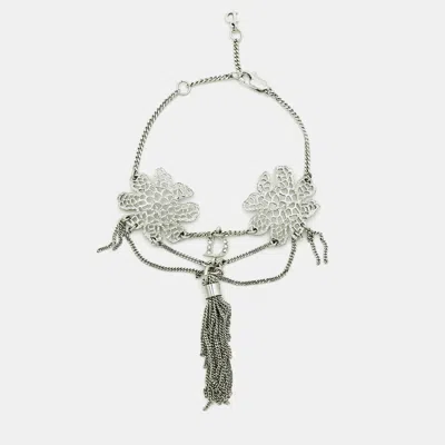 Pre-owned Dior Floral Crystals Silver Tone Bracelet
