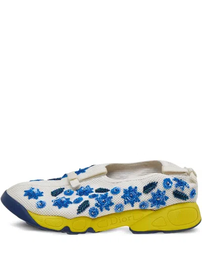 Pre-owned Dior Floral-embellished Sneakers In White
