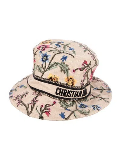 Pre-owned Dior Floral Embroidered Bucket Hat In Neutrals