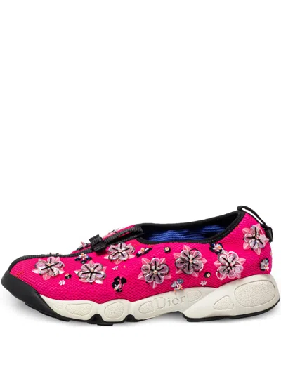 Pre-owned Dior Floral-embroidered Slip-on Trainers