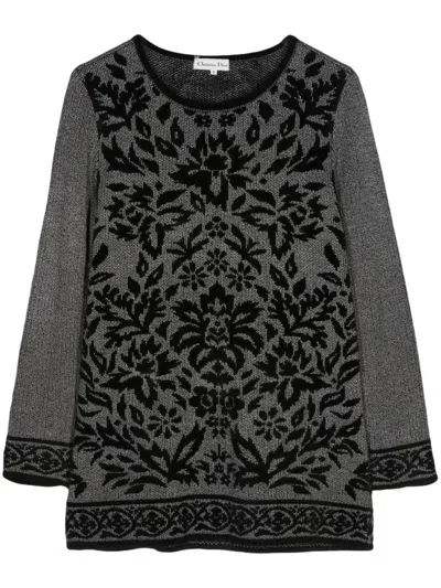 Pre-owned Dior Floral-jacquard Round-neck Jumper In Black