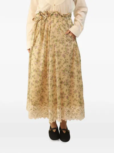 Pre-owned Dior Floral Lace-trimmed Midi Skirt In Neutral
