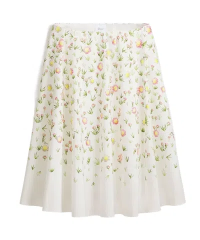 Dior Floral Pattern Midi Skirt In White