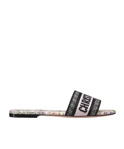 Dior Floral Pattern Slippers In Black