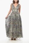Dior Floral Patterned Millefiori Flared Maxi Dress In Gray