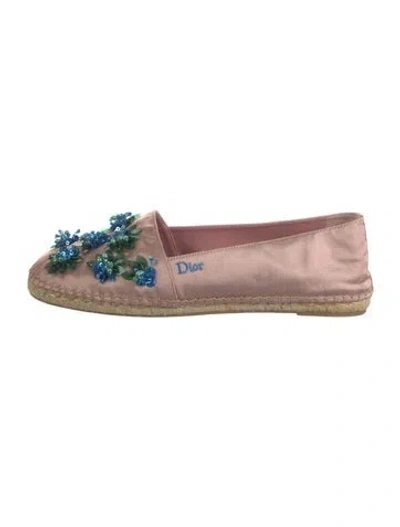 Pre-owned Dior Floral Print Beaded Accents Espadrilles In Pink