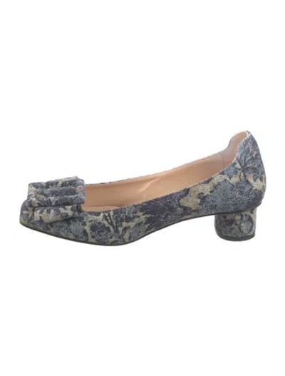 Pre-owned Dior Floral Print Bow Accents Pumps In Blue