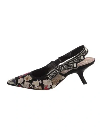 Pre-owned Dior Floral Print Bow Accents Slingback Pumps In Black