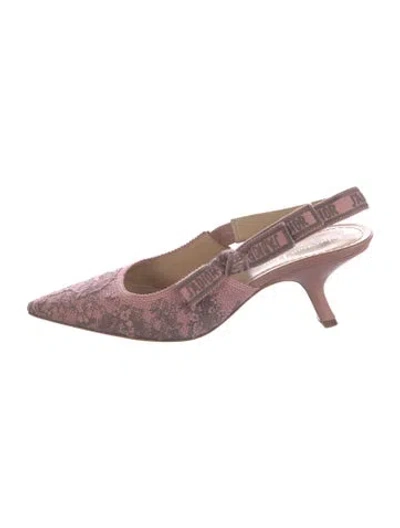 Pre-owned Dior Floral Print Bow Accents Slingback Pumps In Pink