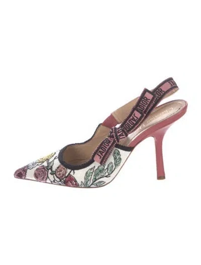 Pre-owned Dior Floral Print Bow Accents Slingback Pumps In White