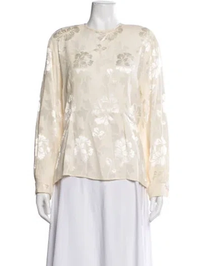 Pre-owned Dior Floral Print Crew Neck Blouse In Neutrals