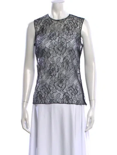 Pre-owned Dior Floral Print Crew Neck Top In Black