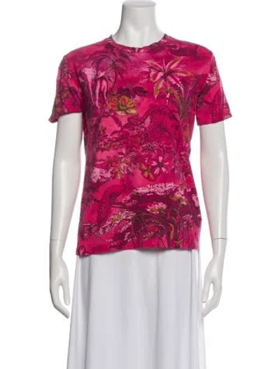 Pre-owned Dior Floral Print Crew Neck T-shirt In Pink