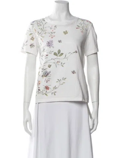 Pre-owned Dior Floral Print Crew Neck T-shirt In White