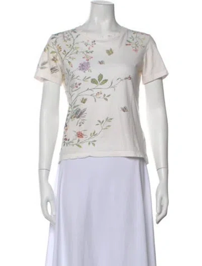 Pre-owned Dior Floral Print Crew Neck T-shirt In White
