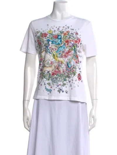 Pre-owned Dior Floral Print Crew Neck T-shirt In White