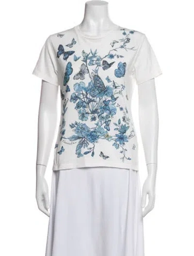 Pre-owned Dior Floral Print Crew Neck T-shirt In White