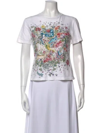 Pre-owned Dior Floral Print Crew Neck T-shirt In White