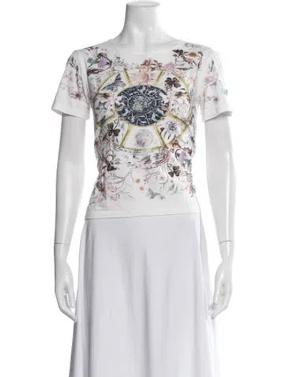 Pre-owned Dior Floral Print Crew Neck T-shirt In White