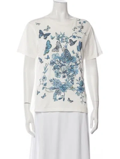 Pre-owned Dior Floral Print Crew Neck T-shirt In White