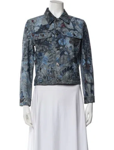 Pre-owned Dior Floral Print Denim Jacket In Blue
