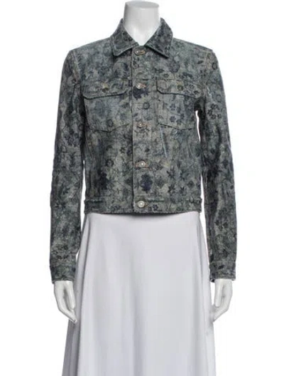 Pre-owned Dior Floral Print Denim Jacket In Blue