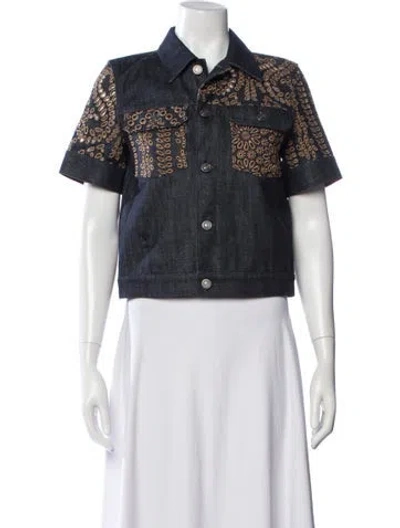 Pre-owned Dior Floral Print Denim Jacket In Blue