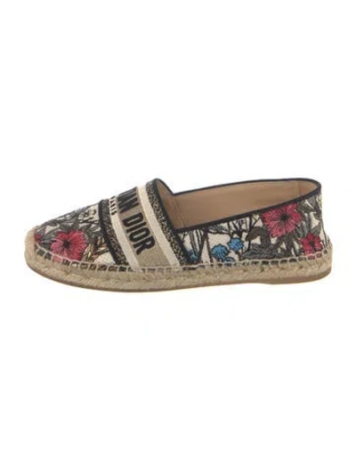 Pre-owned Dior Floral Print Embroidered Accent Espadrilles In Black