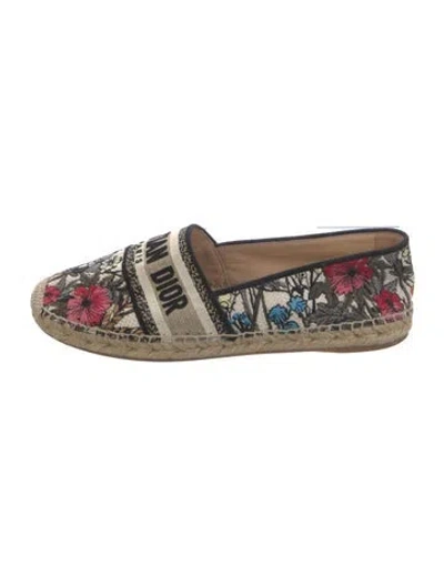 Pre-owned Dior Floral Print Embroidered Accent Espadrilles In Black/neutrals