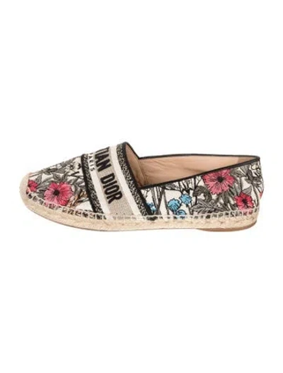 Pre-owned Dior Floral Print Embroidered Accent Espadrilles In Neutrals