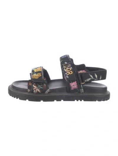 Pre-owned Dior Floral Print Embroidered Accent Sandals In Blue