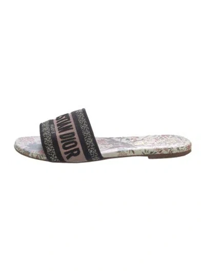 Pre-owned Dior Floral Print Embroidered Accent Slides In Black