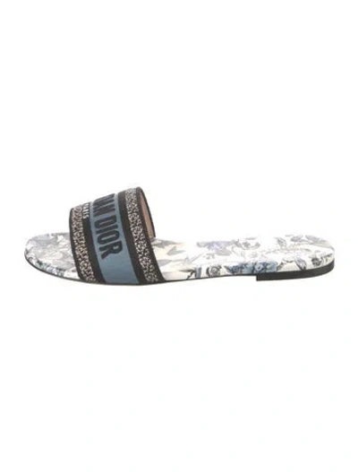 Pre-owned Dior Floral Print Embroidered Accent Slides In Blue