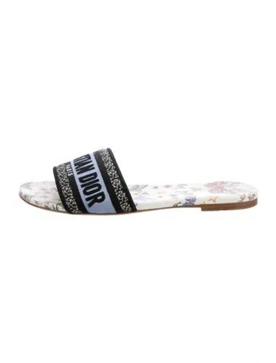 Pre-owned Dior Floral Print Embroidered Accent Slides In Blue