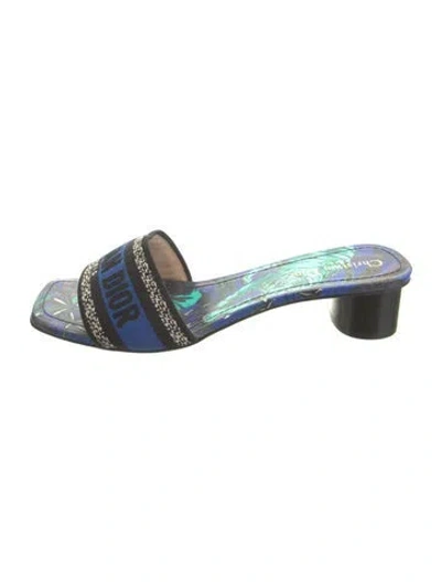Pre-owned Dior Floral Print Embroidered Accent Slides In Green