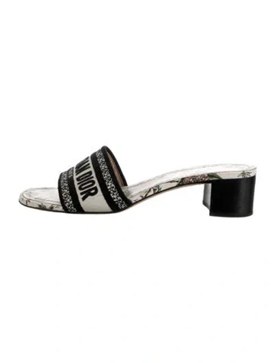 Pre-owned Dior Floral Print Embroidered Accent Slides In Neutrals
