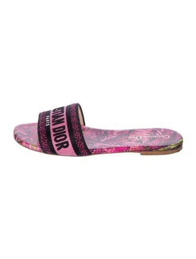 Pre-owned Dior Floral Print Embroidered Accent Slides In Pink