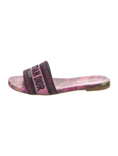 Pre-owned Dior Floral Print Embroidered Accent Slides In Pink