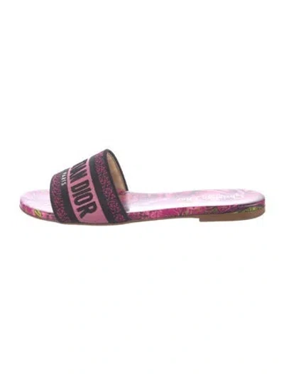 Pre-owned Dior Floral Print Embroidered Accent Slides In Pink