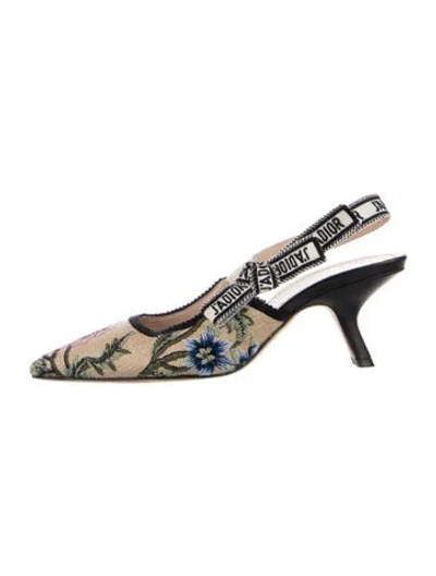 Pre-owned Dior Floral Print Embroidered Accent Slingback Pumps In Neutral