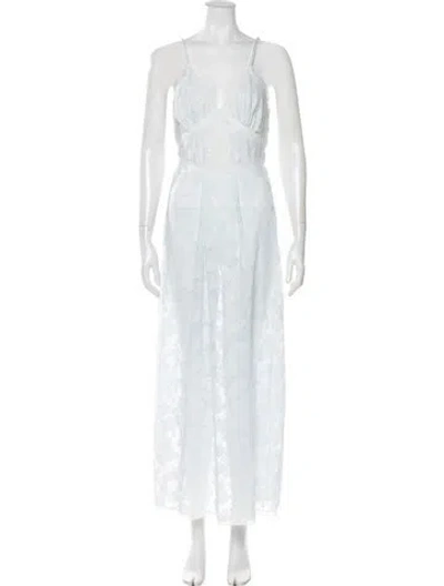 Pre-owned Dior Floral Print Lace Trim Embellishment Nightgown In Blue