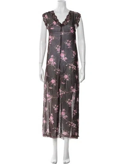 Pre-owned Dior Floral Print Lace Trim Embellishment Nightgown In Brown