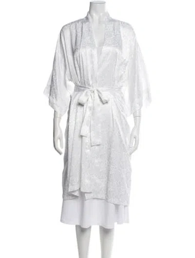 Pre-owned Dior Floral Print Lace Trim Embellishment Robe In White